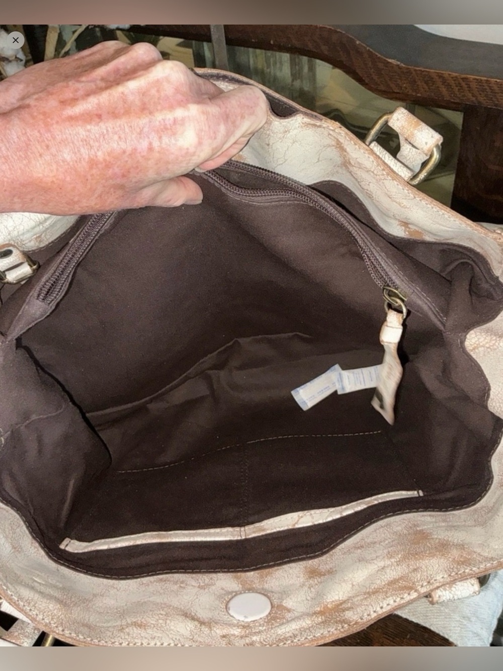 BED|STU Rockaway  Cream & Tan Tie-Dye Leather Tote with Top Handles - Picture 12 of 16
